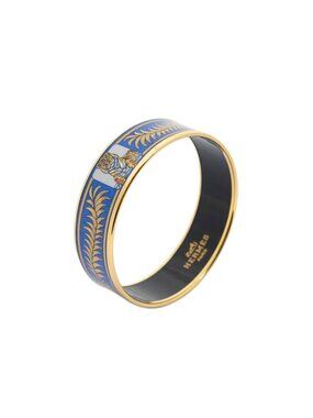 Hermes Enamel Bangle Blue Tiger Motif Bracelet